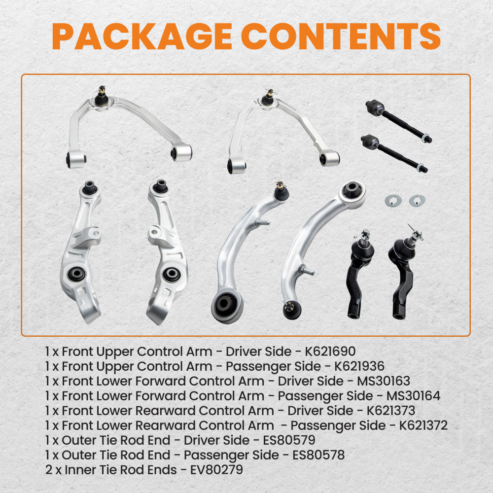 10pc Front Control Arms + Tierods compatible for Nissan 350Z G35 RWD Coupe 2003 2004 - 2007