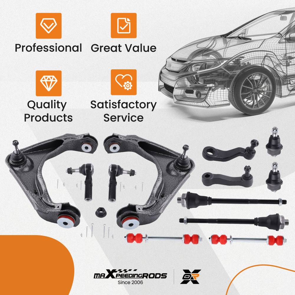 12x Front Control Arm Kit w/PU bushing For 2001-2010 compatible for Chevrolet Silverado 2500 HD