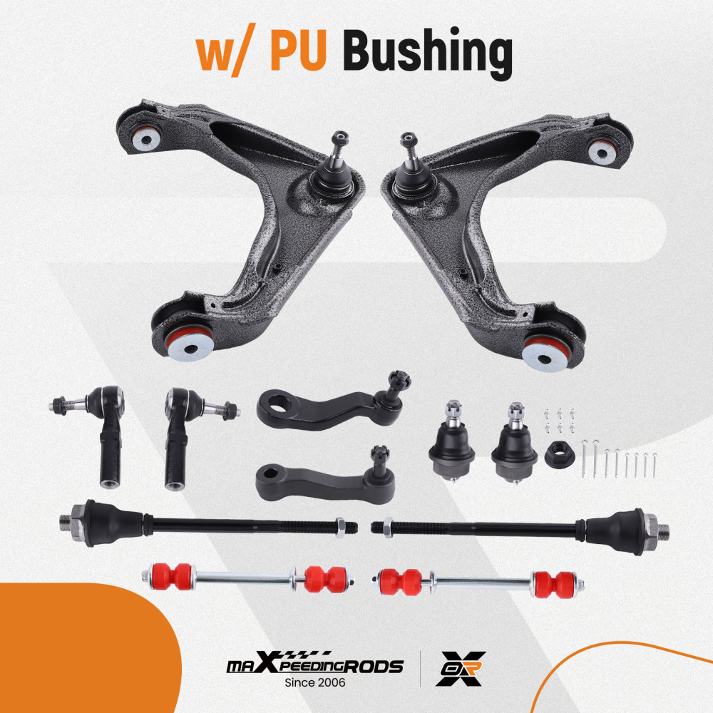 12x Front Control Arm Kit w/PU bushing For 2001-2010 compatible for Chevrolet Silverado 2500 HD