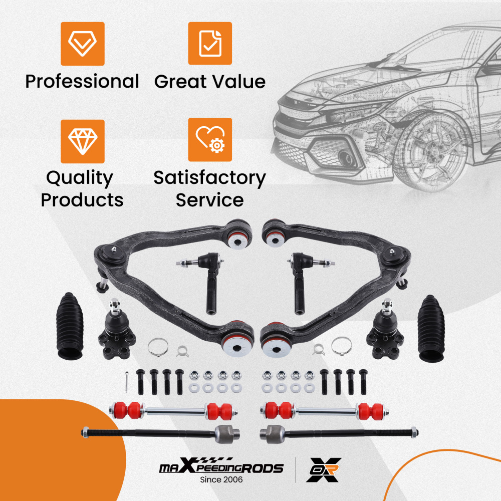 12x Front Upper Control Arm Sway Bar Kit compatible for Chevy Silverado GMC Sierra 1500 RWD