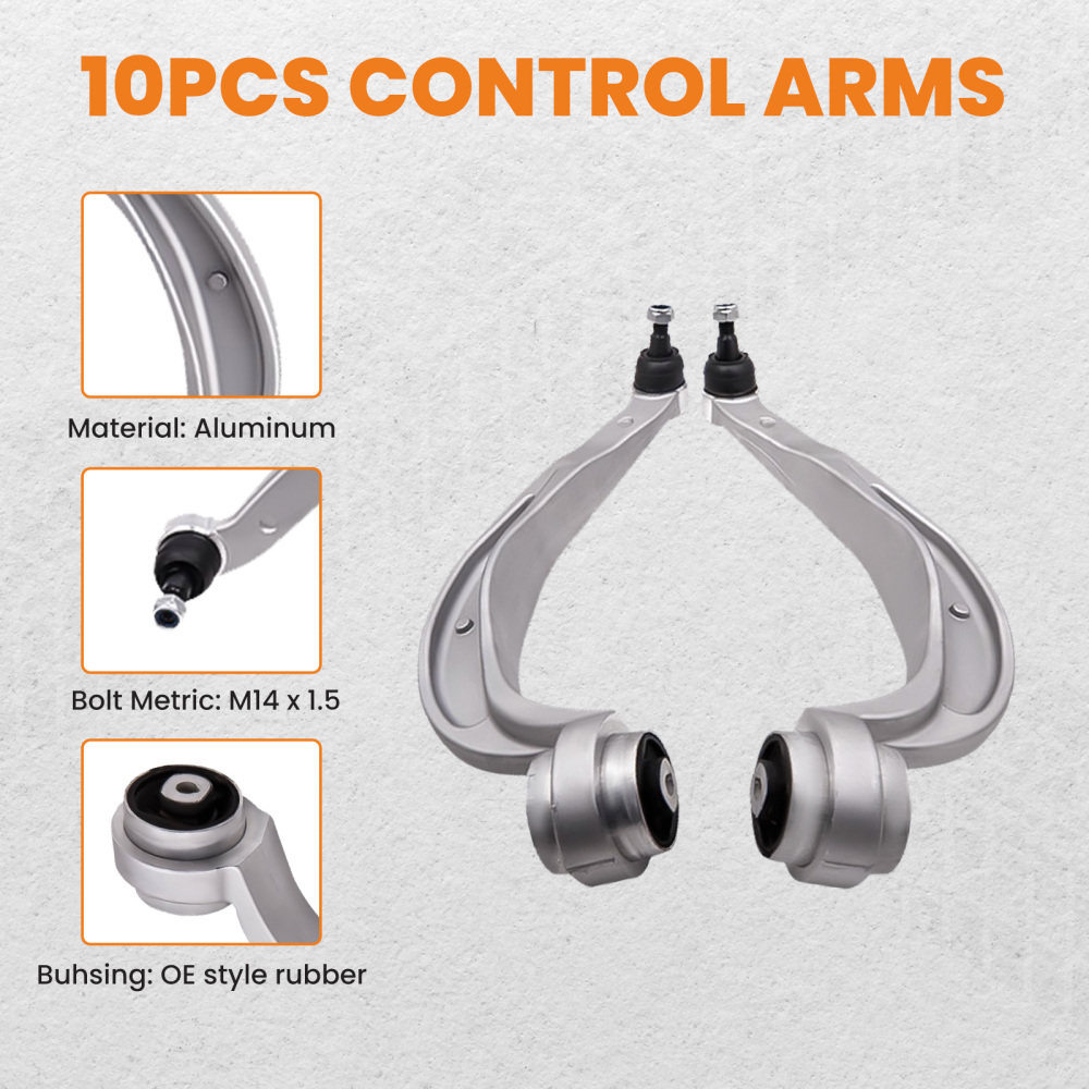10-Part Control Arm Kit Upper+Lower Front compatible for Audi Q5 09-17 suspension arms