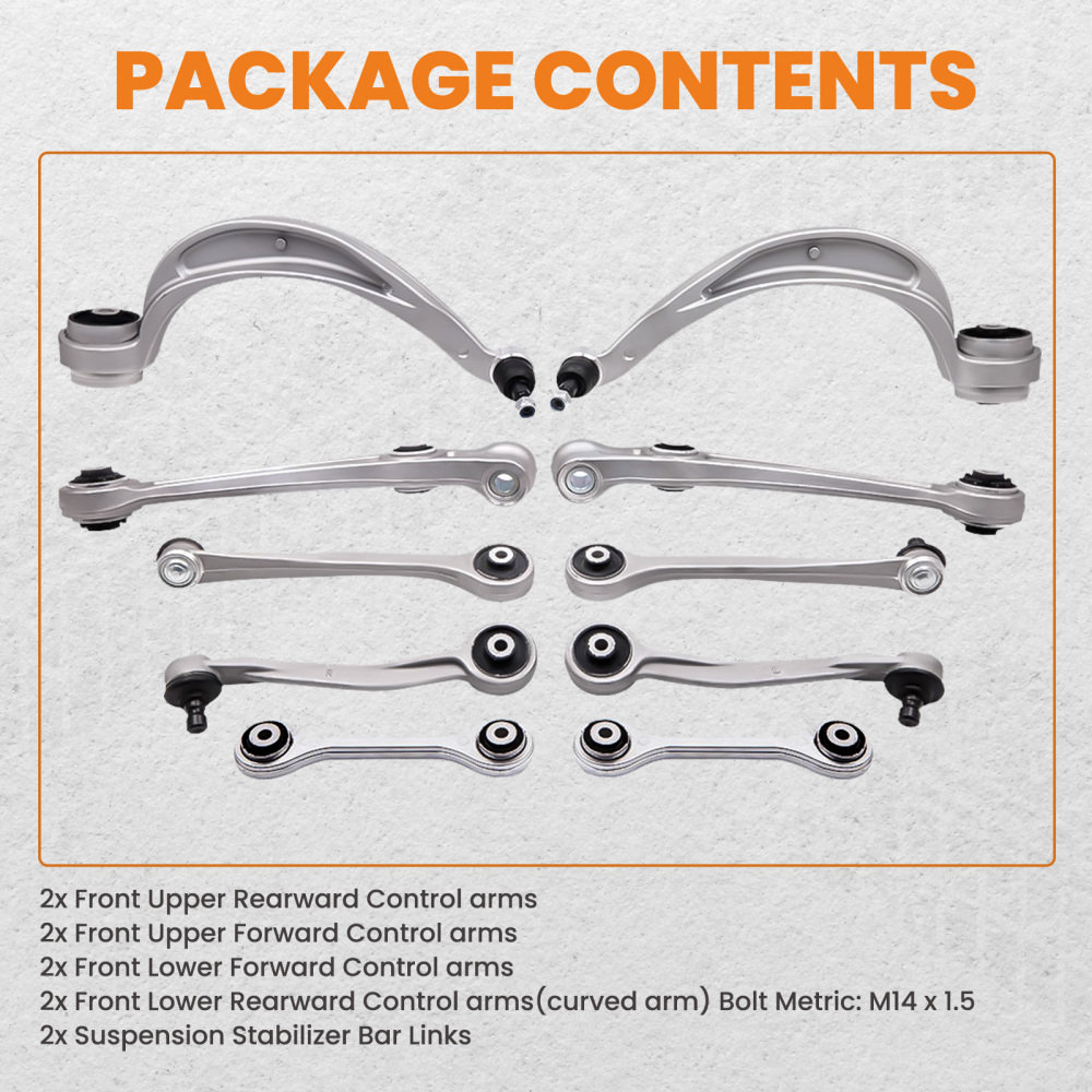 10-Part Control Arm Kit Upper+Lower Front compatible for Audi Q5 09-17 suspension arms