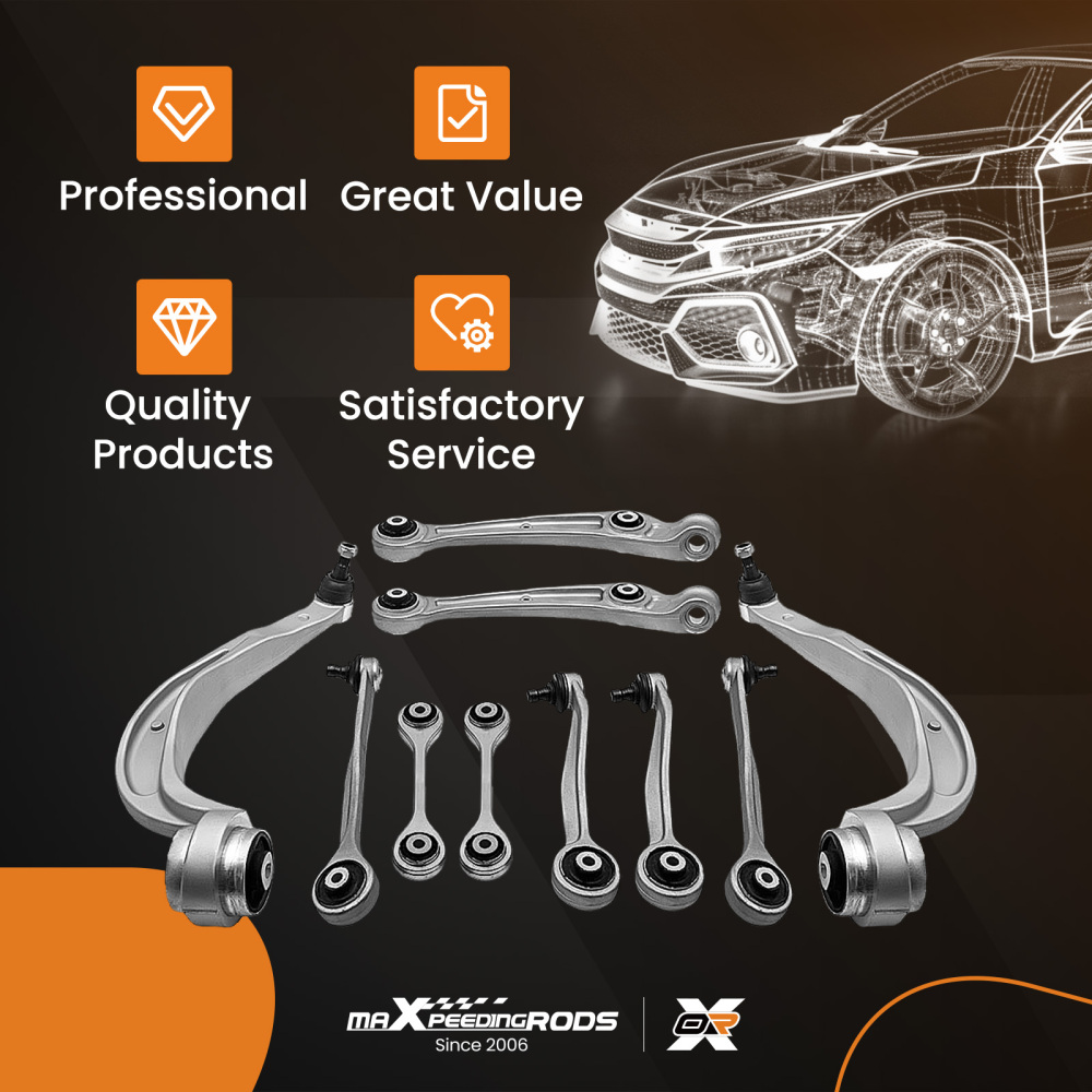 10-Part Control Arm Kit Upper+Lower Front compatible for Audi A4 8k B8 A5 8t 07-09 8f suspension arms