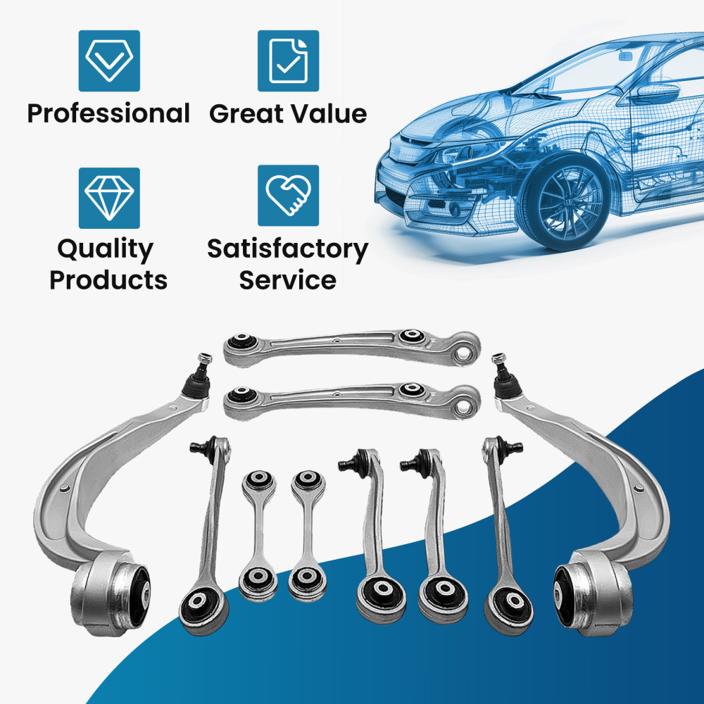 10-Part Control Arm Kit Upper+Lower Front compatible for Audi A4 8k B8 A5 8t 07-09 8f suspension arms