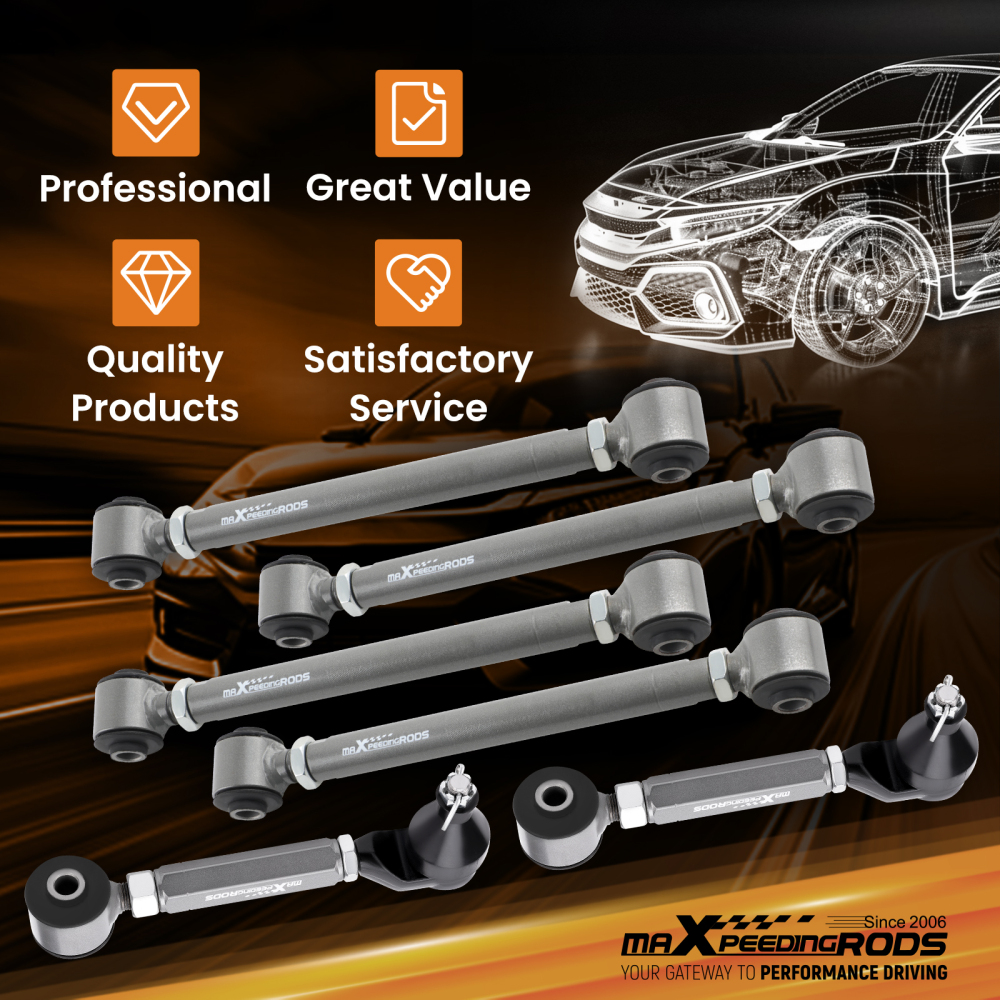 6 Pcs Control Toe compatible for Honda Accord 2003 - 2007 Rear Camber Arms UpperLower