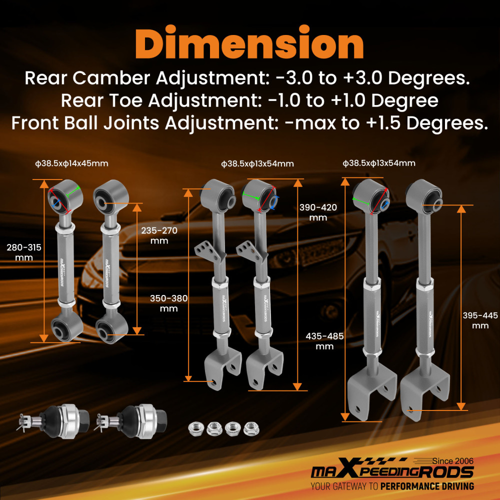 Front Ball JointRear Camber Arms Toe Kits for 08-17 Honda Accord 09-14 TL TSX