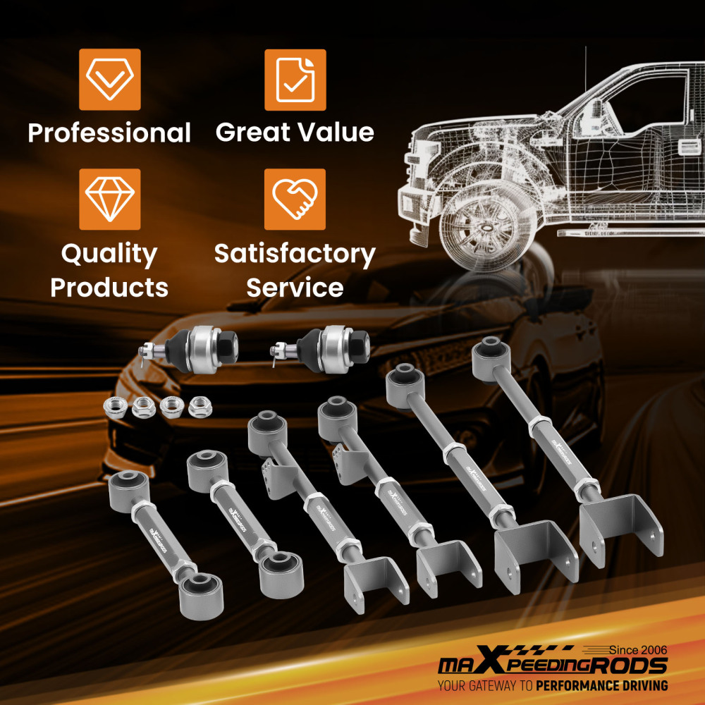 Pair Front Ball Joint+6Pcs Rear Camber Control Arms Toe Kit for Accord Crosstour