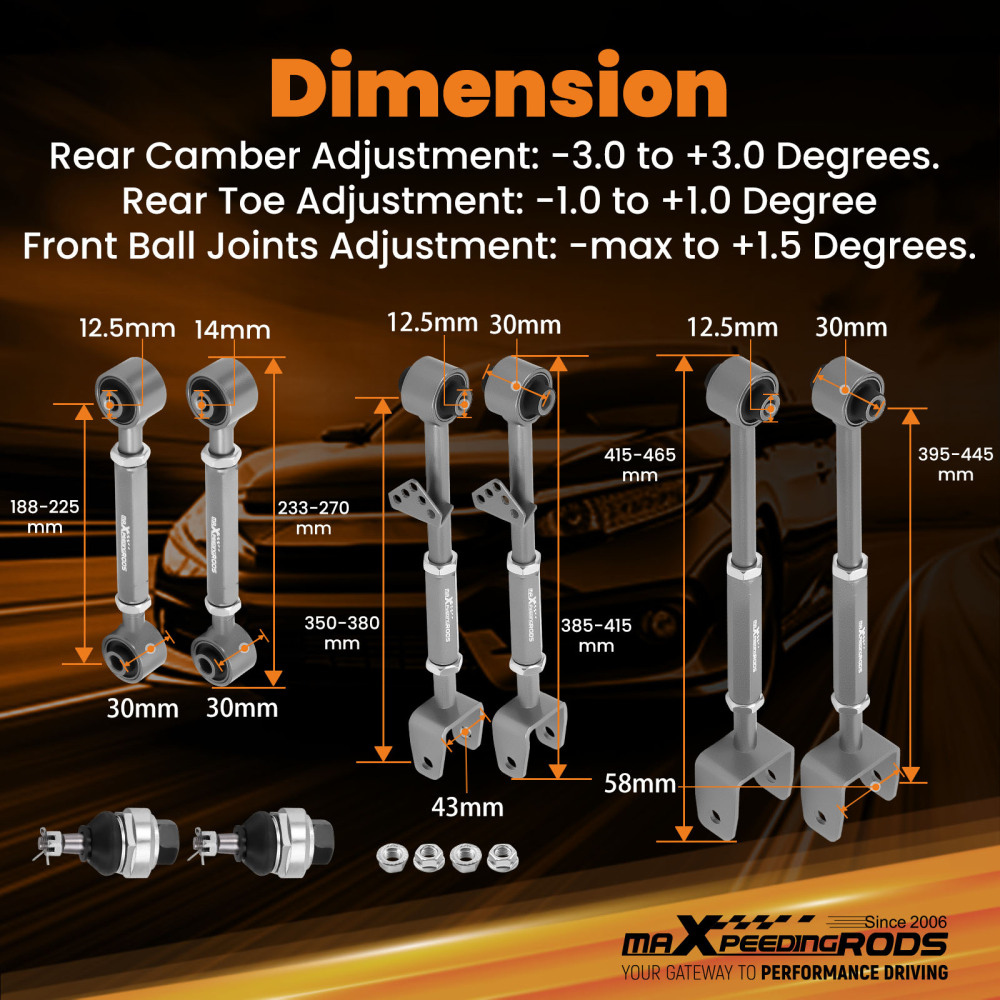 Pair Front Ball Joint+6Pcs Rear Camber Control Arms Toe Kit for Accord Crosstour