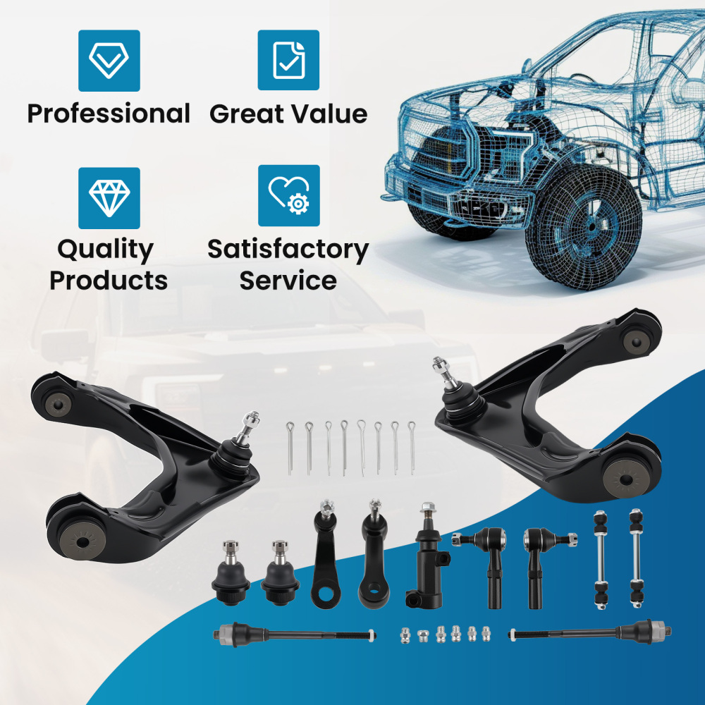 13x Front Upper Control Arms Tierods compatible for Chevy Silverado GMC Sierra 3500 2500 HD