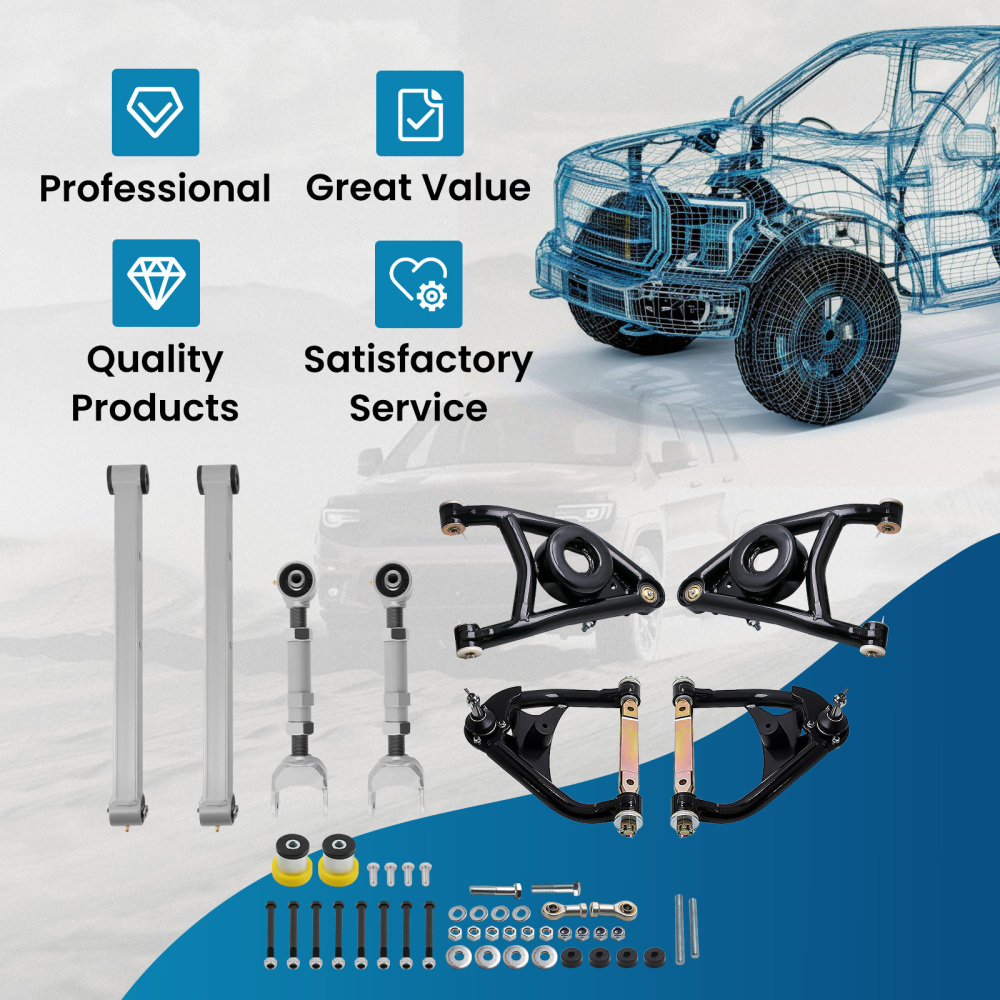 Upper Lower Trailing Control Arms Set for 1967-72 compatible for Chevy Chevelle A Body Tubular