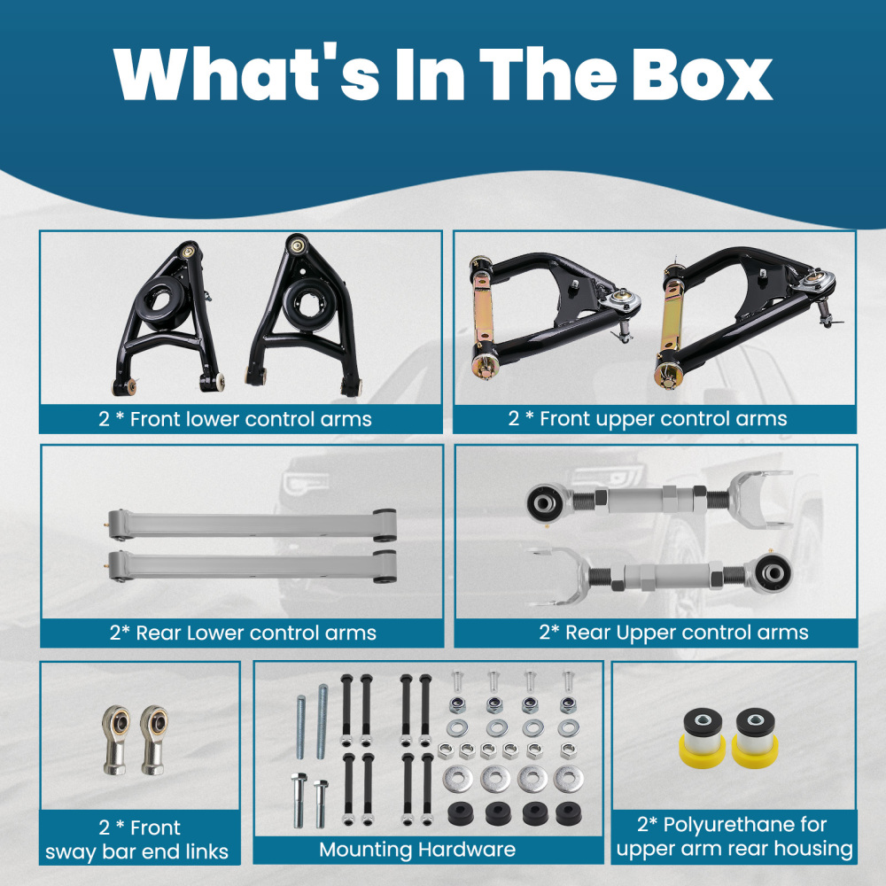 Upper Lower Trailing Control Arms Set for 1967-72 compatible for Chevy Chevelle A Body Tubular