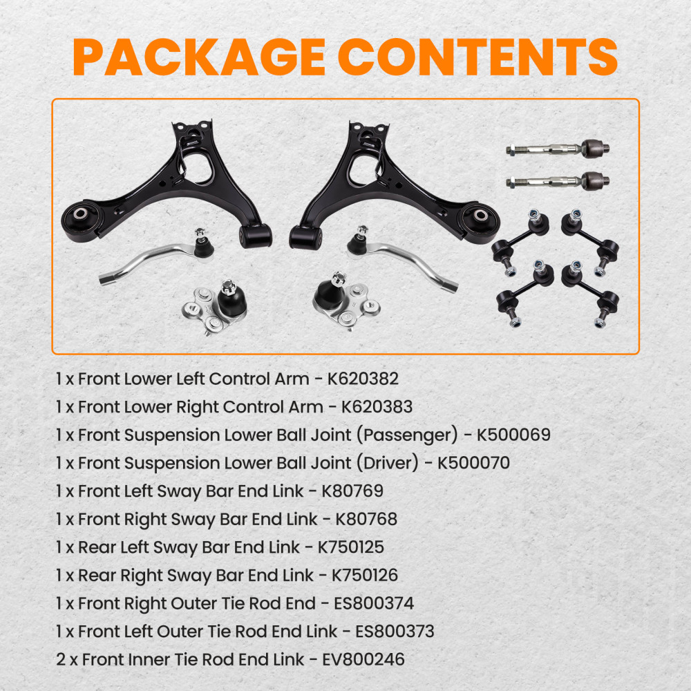 12 Pcs Front and Rear Control Arm and Sway Bar End Link compatible for Honda Civic 06 - 2011 suspension arms