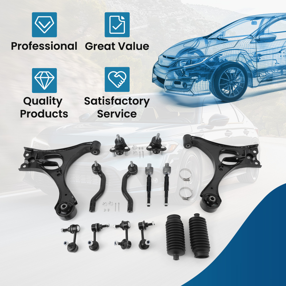 14 Pcs Front Lower Control Arm and Outer Tie Rod End compatible for Honda Civic 2006-2011 suspension arms