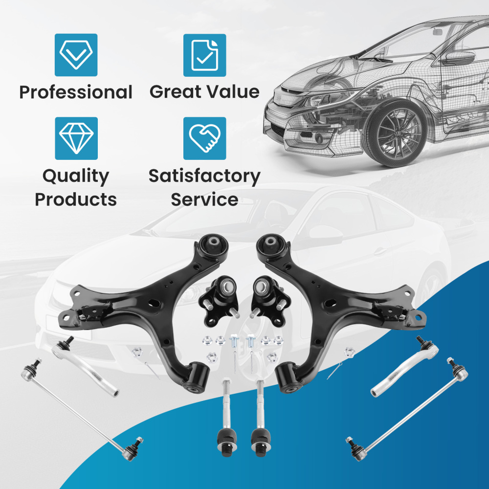Front Lower Control Arms Sway Bars Tie Rods for 2012-2015 compatible for Honda Civic compatible for Acura ILX