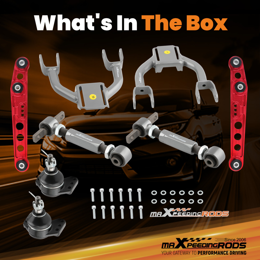 Front Upper A Arms Rear Camber Lower Control arms for 92-95 Civic 93-97 Del Sol