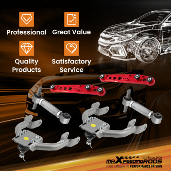 Front Upper A Arms Rear Camber Lower Control arms for 92-95 Civic 93-97 Del Sol