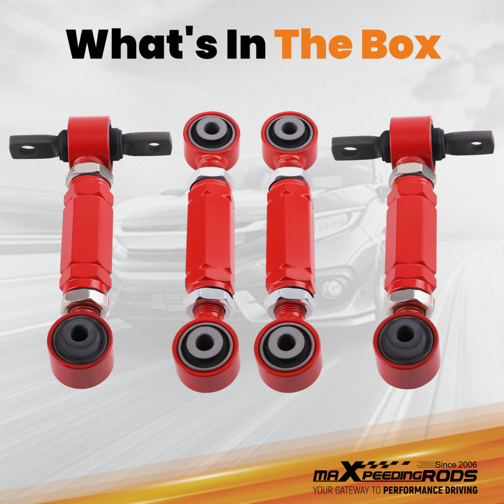 4PCS Rear Camber Toe Arm Kit compatible for Honda Civic 88-00 EF EG EK Integra 90-01 DA DC2