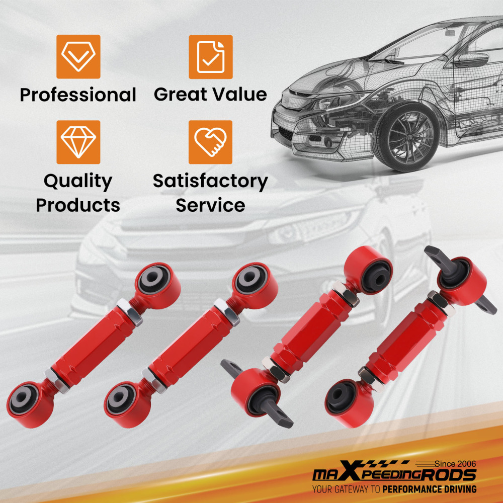 4PCS Rear Camber Toe Arm Kit compatible for Honda Civic 88-00 EF EG EK Integra 90-01 DA DC2