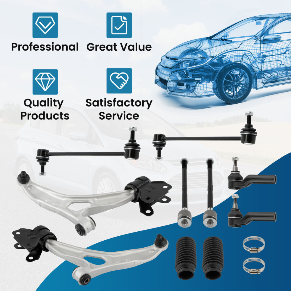 12pcs Suspension Kit Front Lower Control Arm Sway Bar compatible for Ford Focus 2012-2018