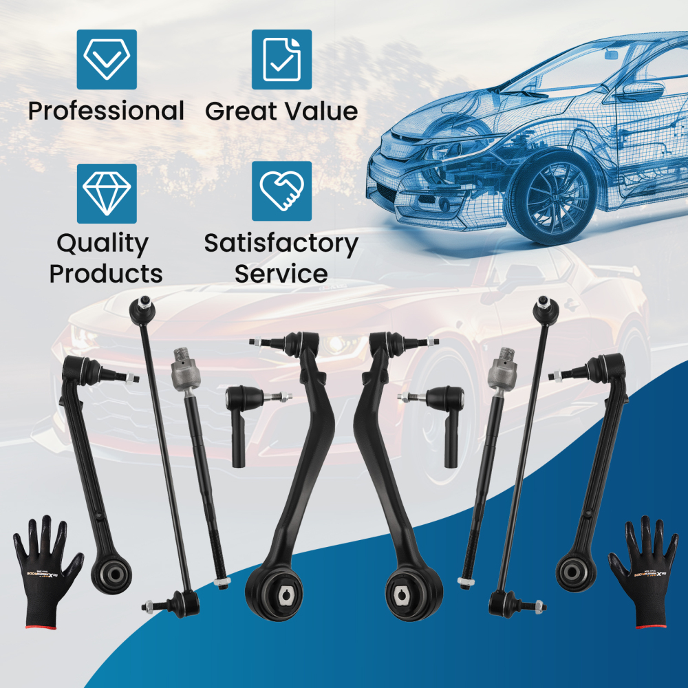 10x Front Lower Control Arms Tie Rods Sway Bars compatible for Chevy Camaro 2010-2015