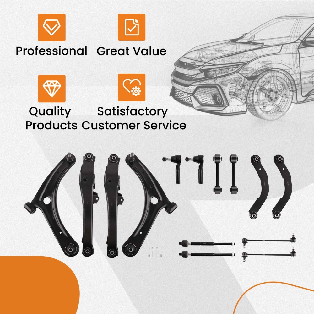 14pc Front Rear Control Arms Tie Rods Sway Bars compatible for Jeep Compass Patriot Caliber