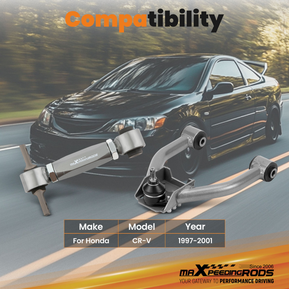 4pcs Adjustable Front Rear Upper Camber Arm Kit Set compatible for Honda CRV CR-V 1997-2001