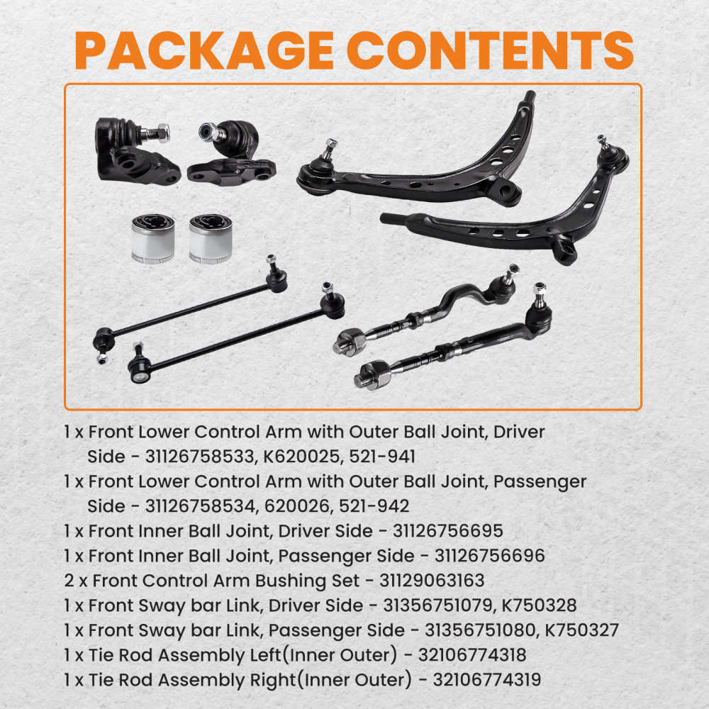 10x Front Suspension Lower Control Arm Kit compatible for BMW E46 325xi 330xi 2001-2005