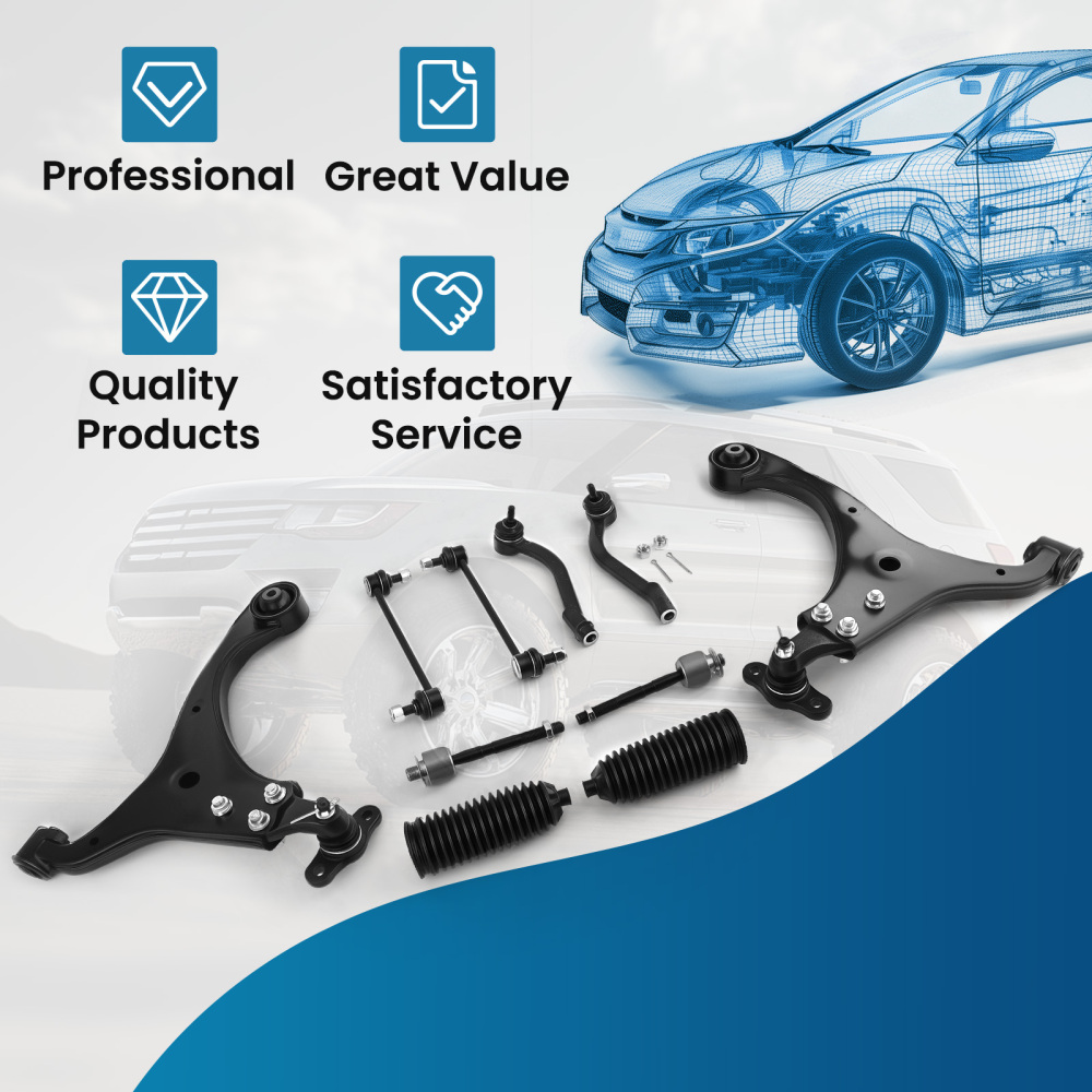 12Pc Front Lower Control Arm Tie rod Sway Bar for 2007-2012 compatible for Hyundai Elantra 2.0L