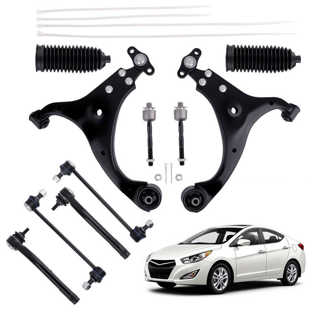12Pc Front Lower Control Arm Tie rod Sway Bar for 2007-2012 compatible for Hyundai Elantra 2.0L