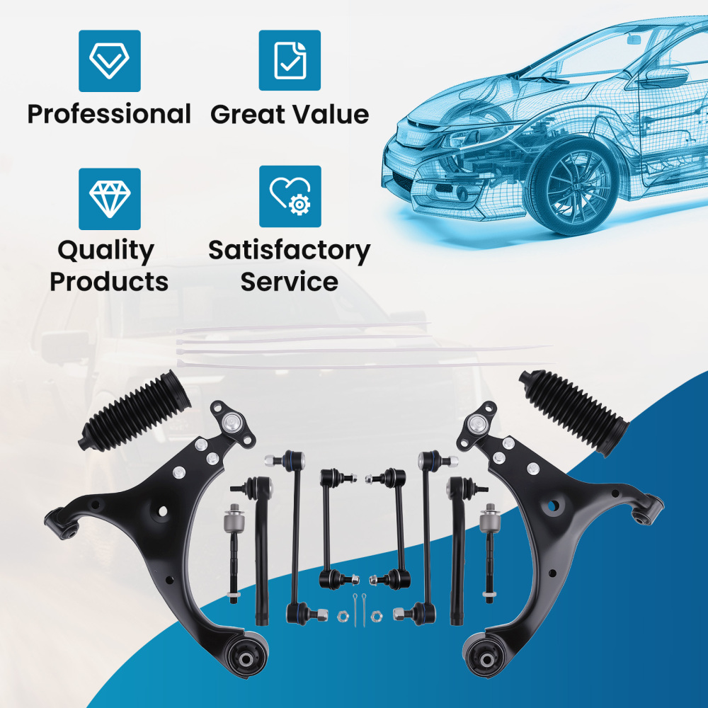 14Pc Front Lower Control Arm Tie rod Sway Bar for 2007-2012 compatible for Hyundai Elantra 2.0L