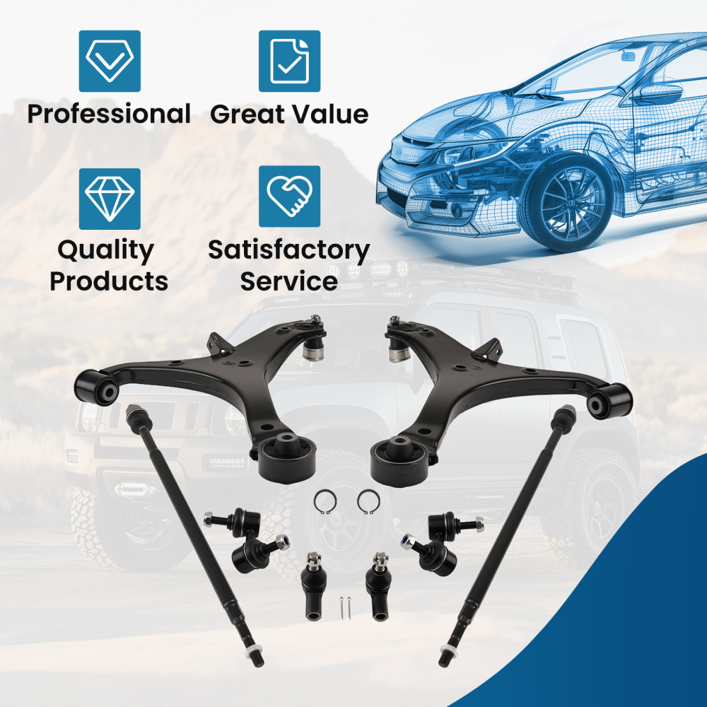 10x Front Lower Control Arms Sway Bars Tie Rods Kit for 2003-2011 compatible for Honda Element