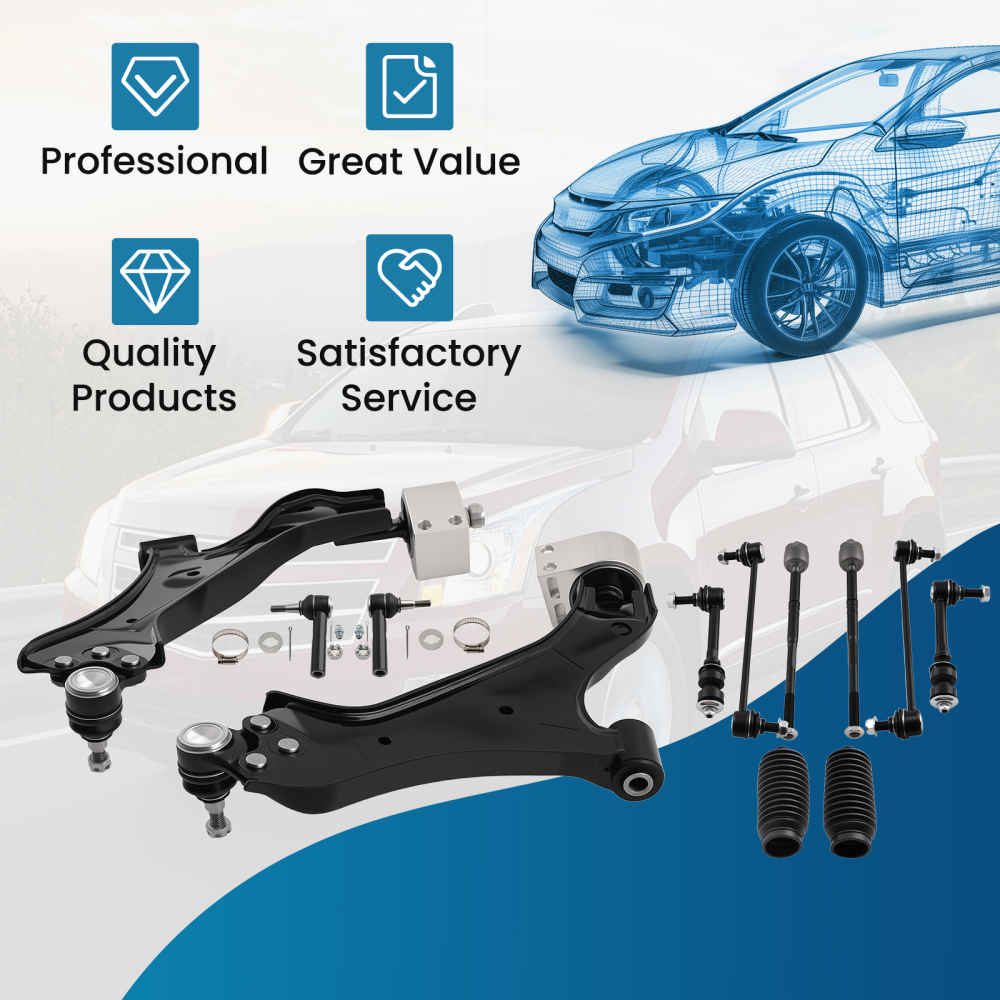 12x Front Lower Control Arms Sway Bar Tie Rods compatible for Chevy Equinox 2010 2011-2017