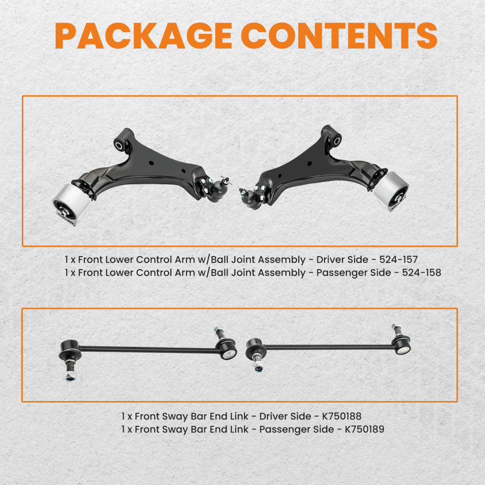 4 PCS Kit LR Lower Control Arm compatible for Chevrolet Equinox compatible for FWD 15-17 524-158