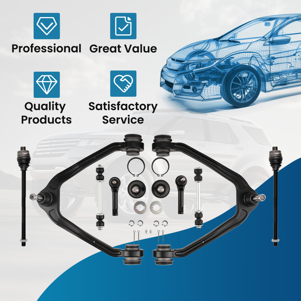 10x Front Upper Control Arms Tie Rods For 1999-06 compatible for Silverado Sierra 1500 4WD/AWD