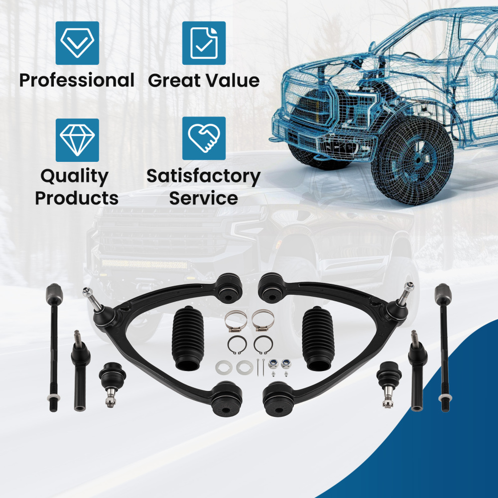 10x Front Upper Control Arms Tie Rod Kit for 2007-13 compatible for GMC Sierra Silverado 1500