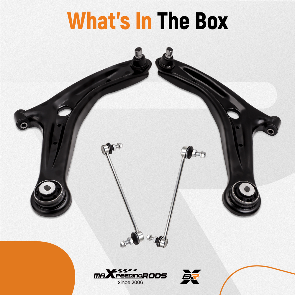 4x Front Lower Suspension Control Wishbone Arm + Links compatible for Ford Fiesta Mk7 Lh Rh