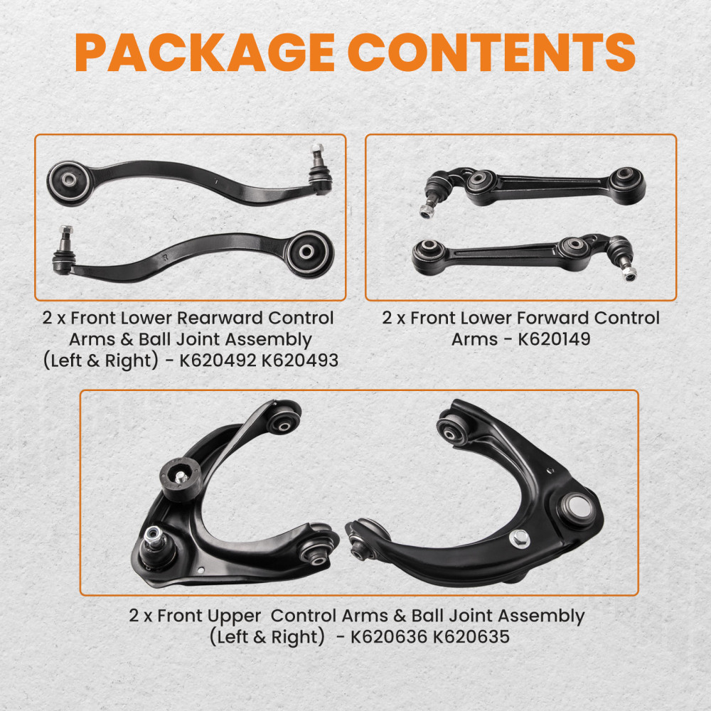 Front Upper and Lower Control Arm Forward Rearward compatible for Fusion MKZ Milan 2007-2012