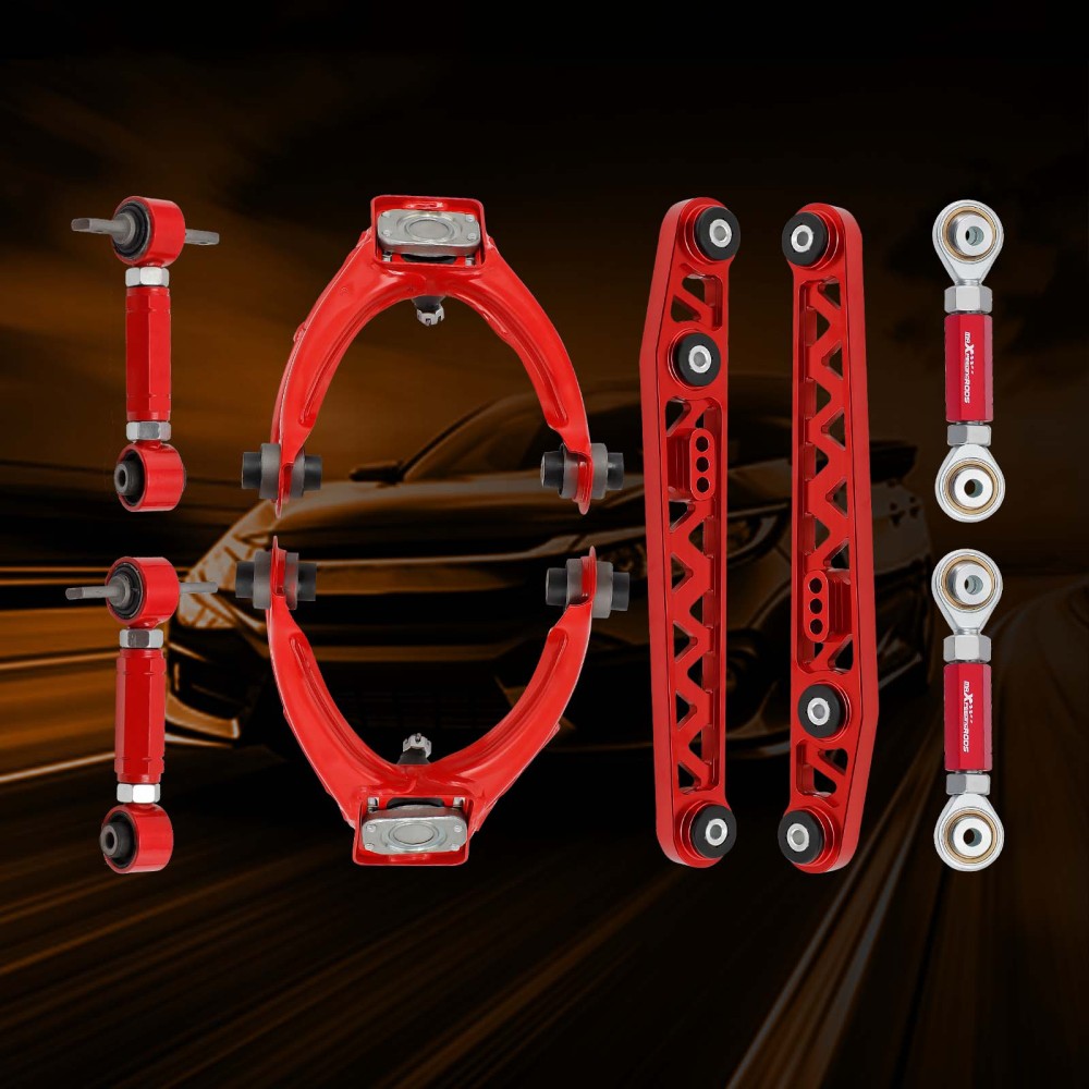 8PCS FRONT REAR CAMBER TOE ARM KIT + LOWER CONTROL ARM compatible for HONDA CIVIC 1996-2000