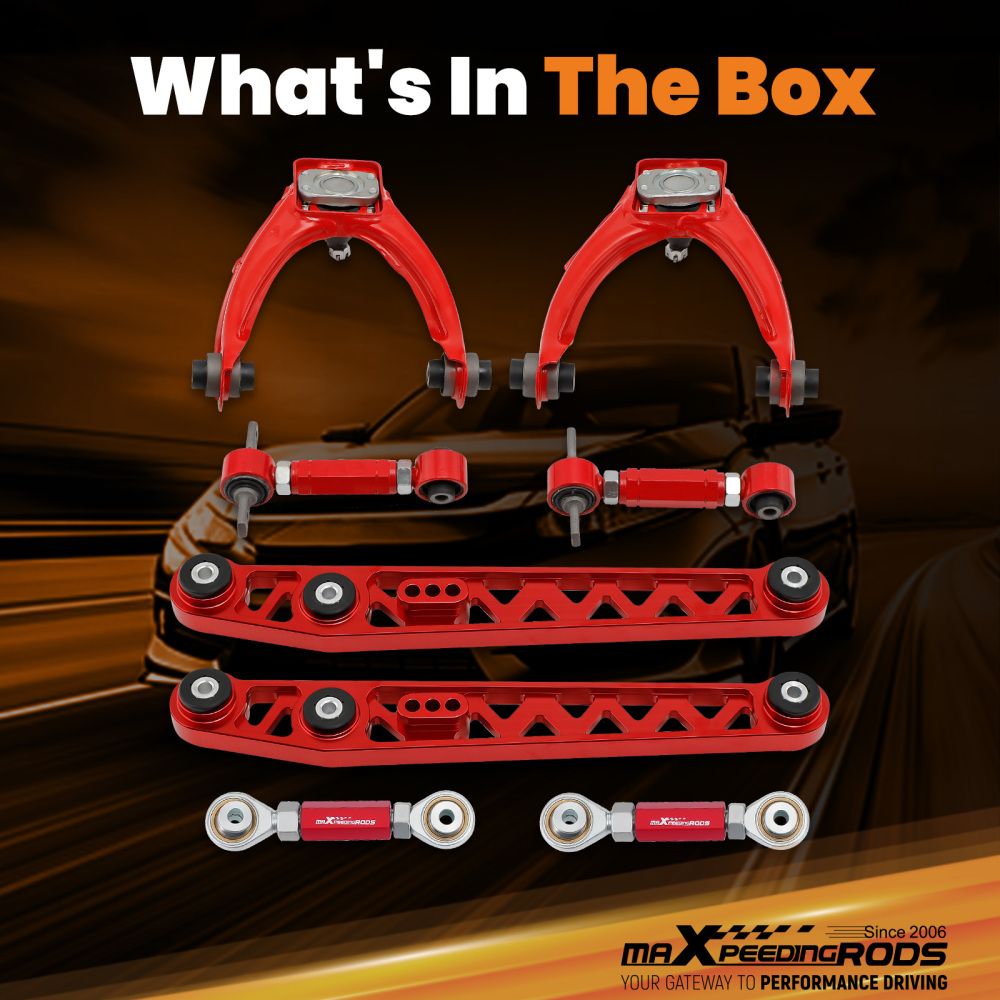 8PCS FRONT REAR CAMBER TOE ARM KIT + LOWER CONTROL ARM compatible for HONDA CIVIC 1996-2000