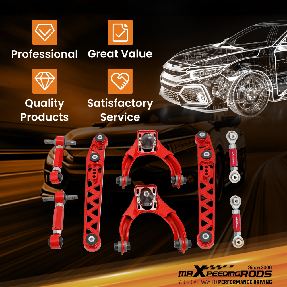 8PCS FRONT REAR CAMBER TOE ARM KIT + LOWER CONTROL ARM compatible for HONDA CIVIC 1996-2000