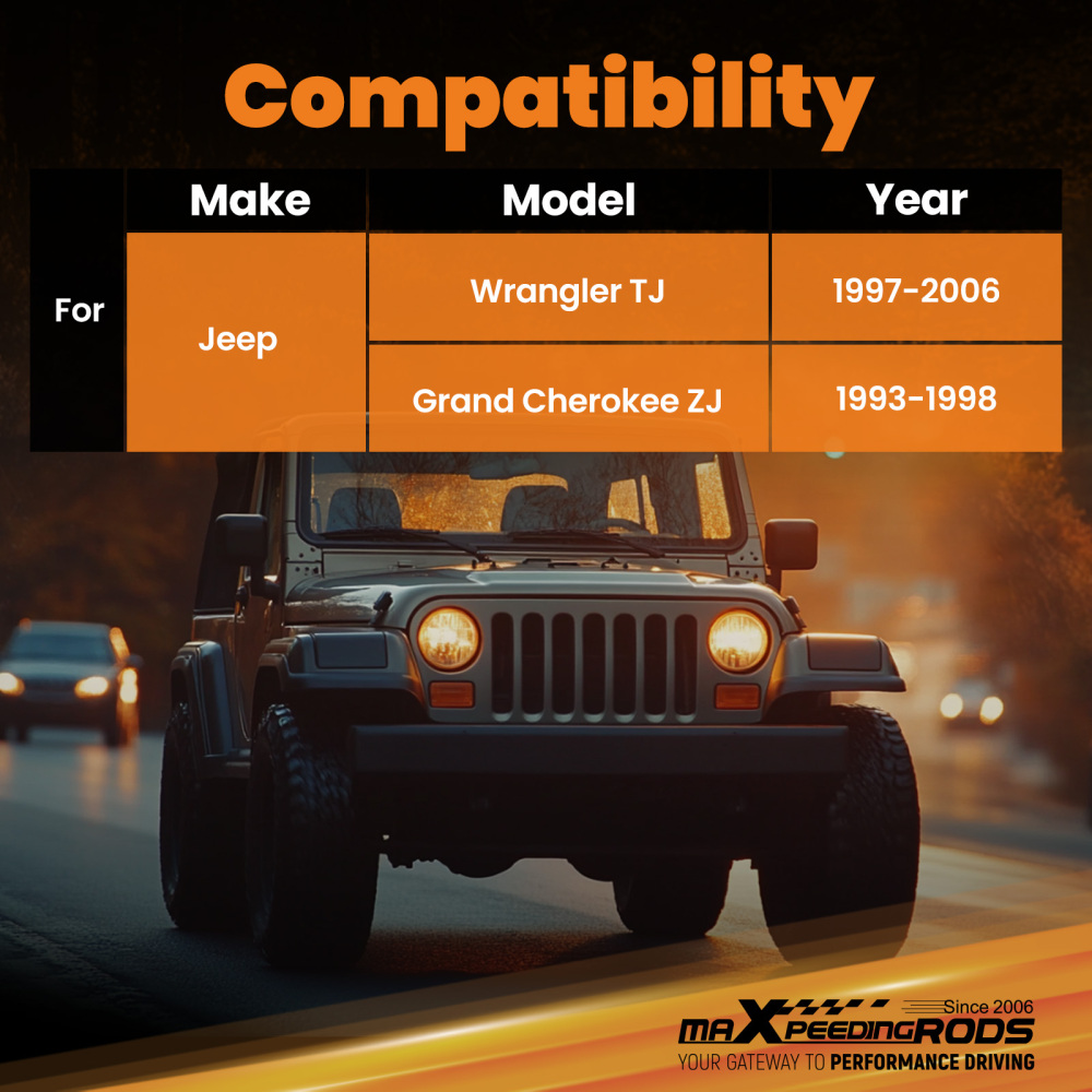 2x Front Upper + 2x Rear Upper +4x lower Control Arms compatible for Jeep Wrangler TJ 97-06