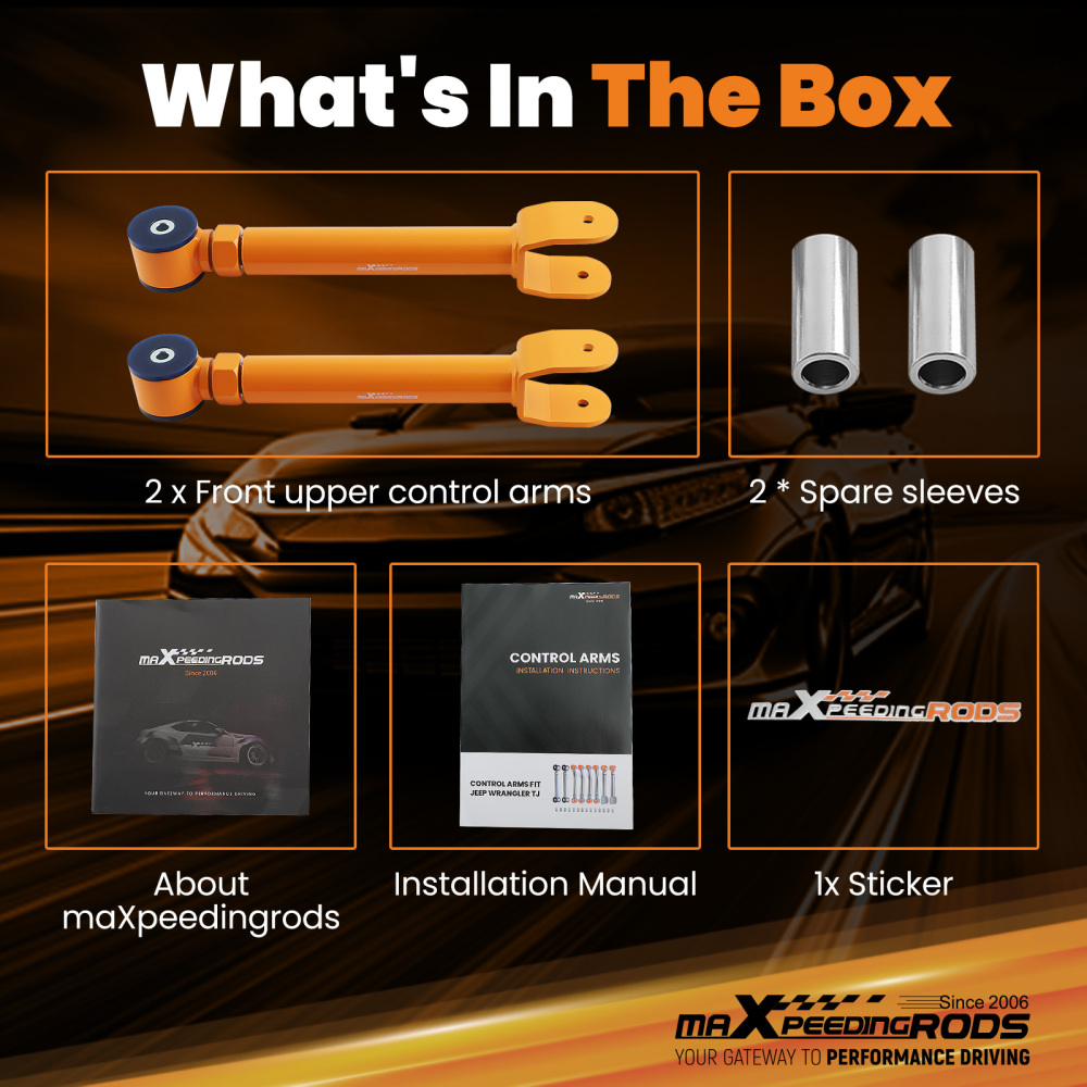 Heavy Duty Front Upper Adjustable Control Arms Set 0-8 Lift compatible for Jeep Wrangler 97