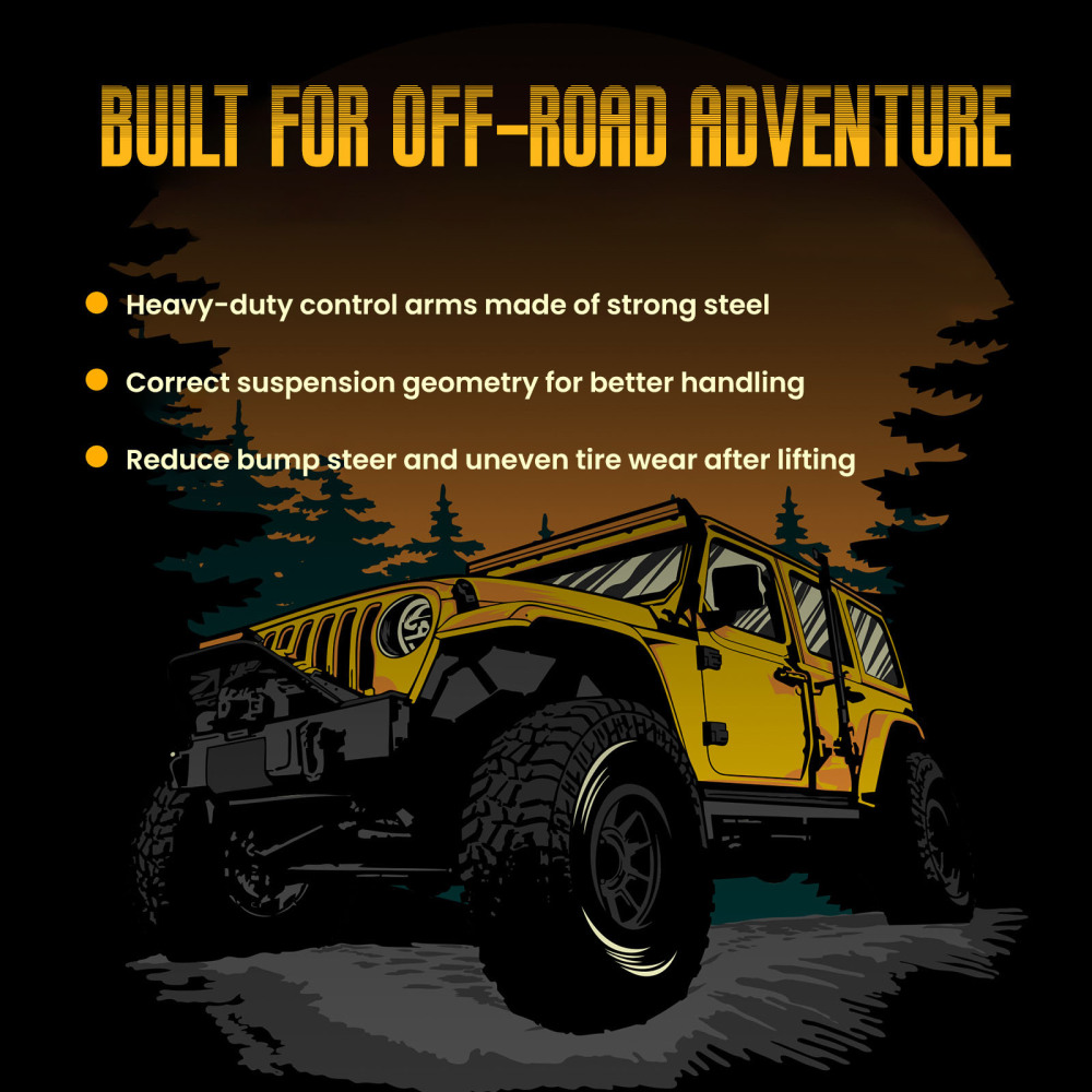 Heavy Duty Front Upper Adjustable Control Arms Set 0-8 Lift compatible for Jeep Wrangler 97