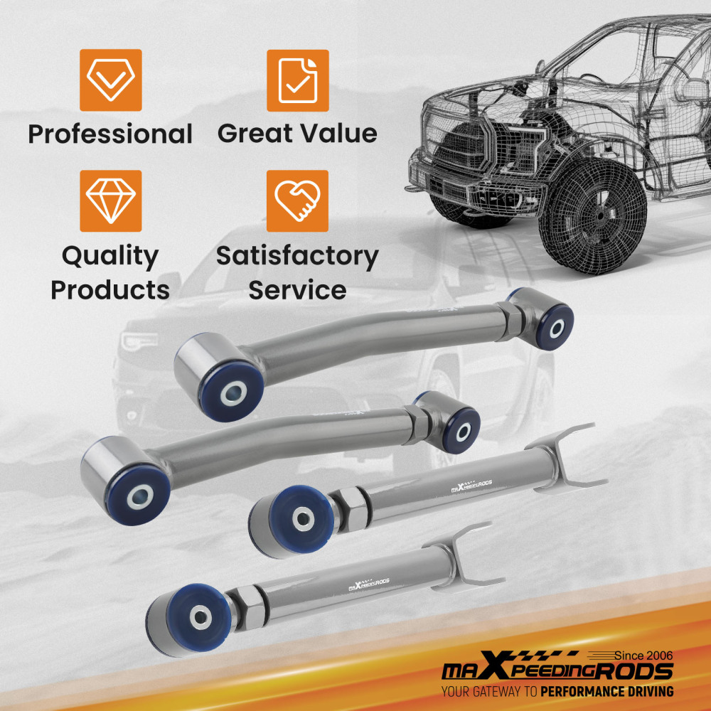 4x Front Upper Lower Adjustable Control Arms compatible for Jeep Wrangler TJ 1997-2006 0-8