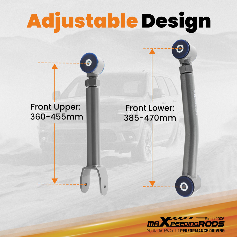 4x Front Upper Lower Adjustable Control Arms compatible for Jeep Wrangler TJ 1997-2006 0-8