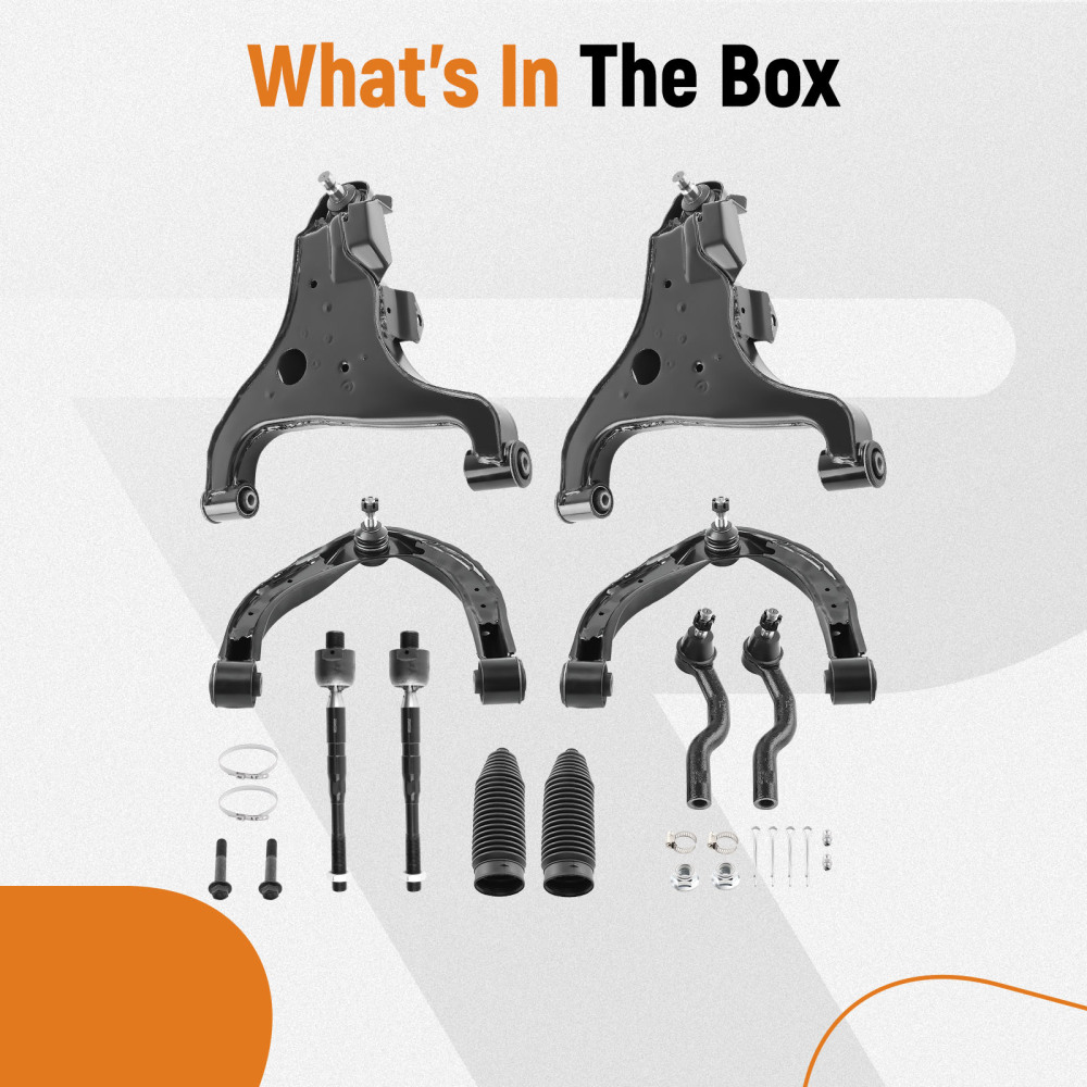 Front Upper Lower Control Arm + Tie Rod End compatible for Nissan Armada Titan 2004-2015