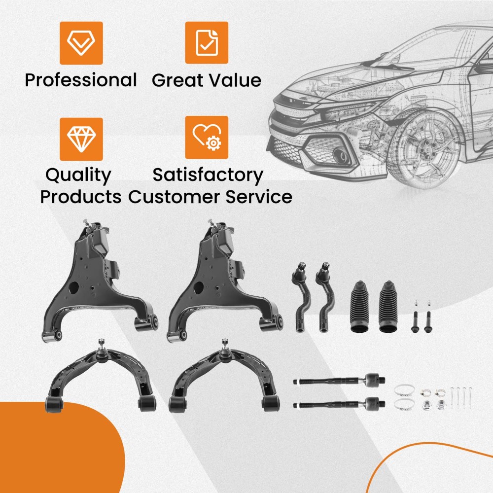 Front Upper Lower Control Arm + Tie Rod End compatible for Nissan Armada Titan 2004-2015