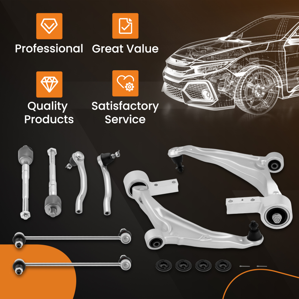 8pcs Front Lower Control Arms w/ Ball Joint Tie Rods Kit compatible for Acura MDX 2007-2013