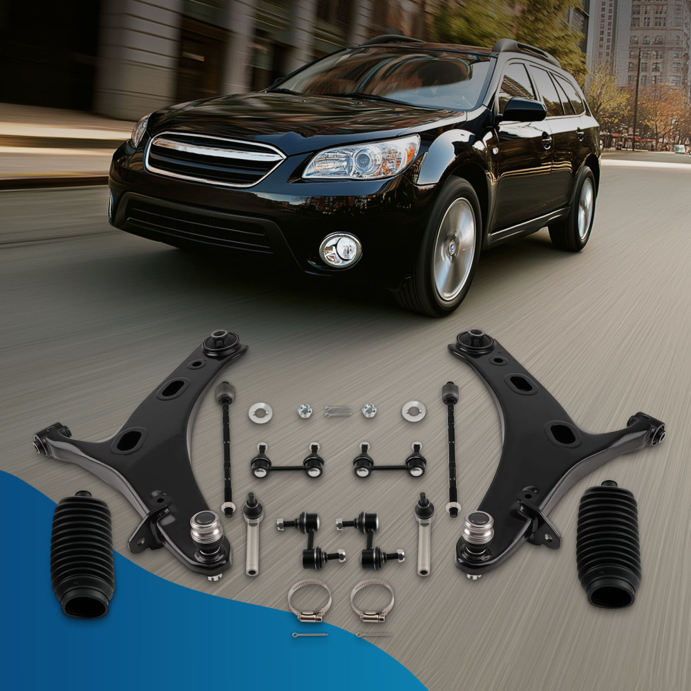 Front Lower Control Arms + Tie Rod Sway Bar Link compatible for Subaru Legacy Outback 05-09