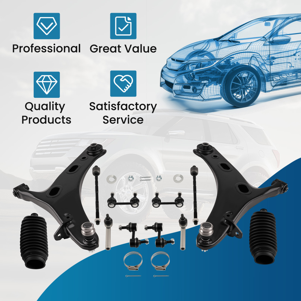 Front Lower Control Arms + Tie Rod Sway Bar Link compatible for Subaru Legacy Outback 05-09